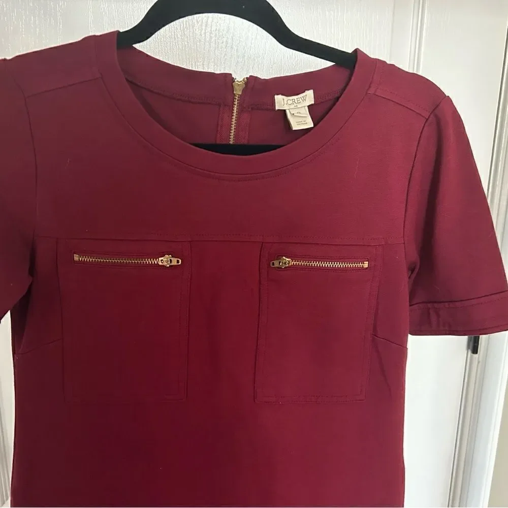 J. Crew Zipper Ponte Shift Dress in Burgundy Size 0 Spandex/Viscose Blend